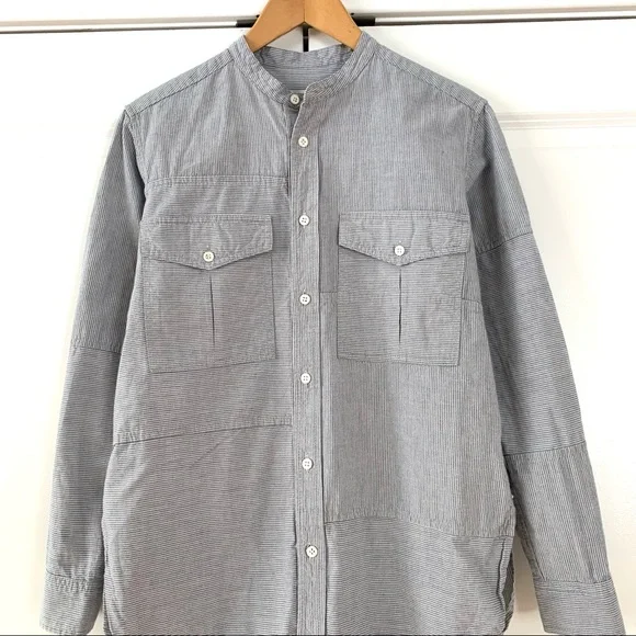 Billy Reid Sz XS Button Down Shirt Band Collar Patchwork Stripe Cotton Menswear - Picture 2 of 9